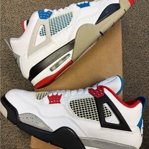 Jordan 4 Retro What The - Men's White, Red, and Blue Sneakers